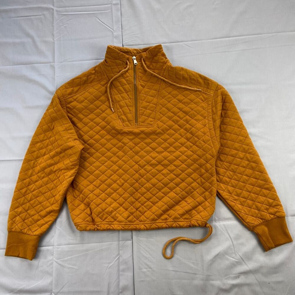 Dsg Women's Small Quilted Quarter Zip Pullover Sweatshirt Mustard 100 Polyester